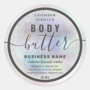 Modern holographic script body butter label