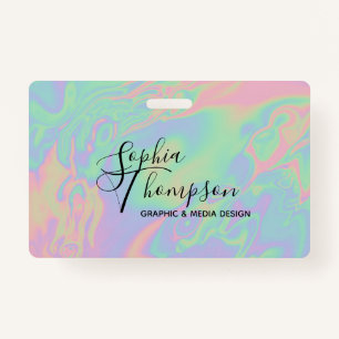 Modern Holographic Script Rainbow Pastel - Badge ID Badge