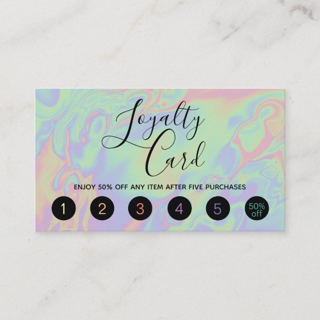 Modern Holographic Script Rainbow Pastel Loyalty Card (Front)