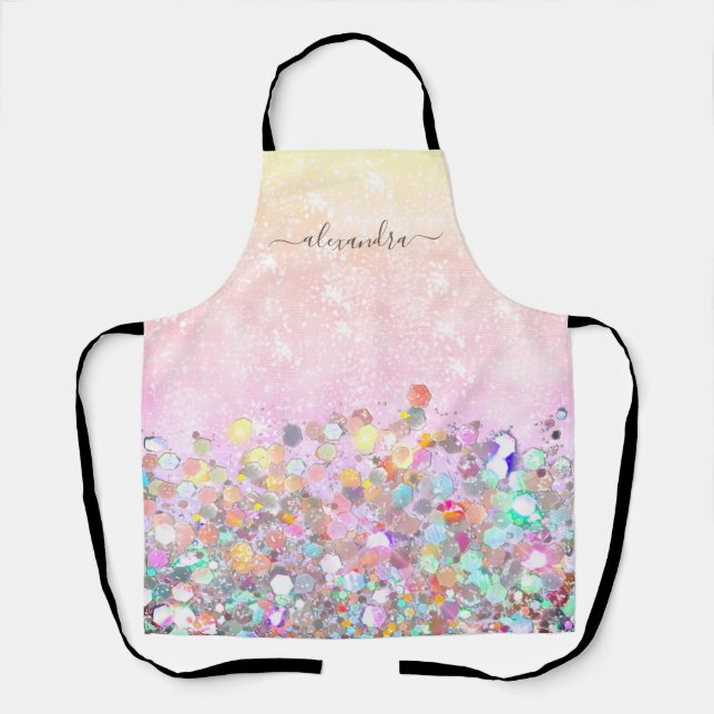 Modern Holographic Sparkle Glitter Custom Pink Apron (Front)