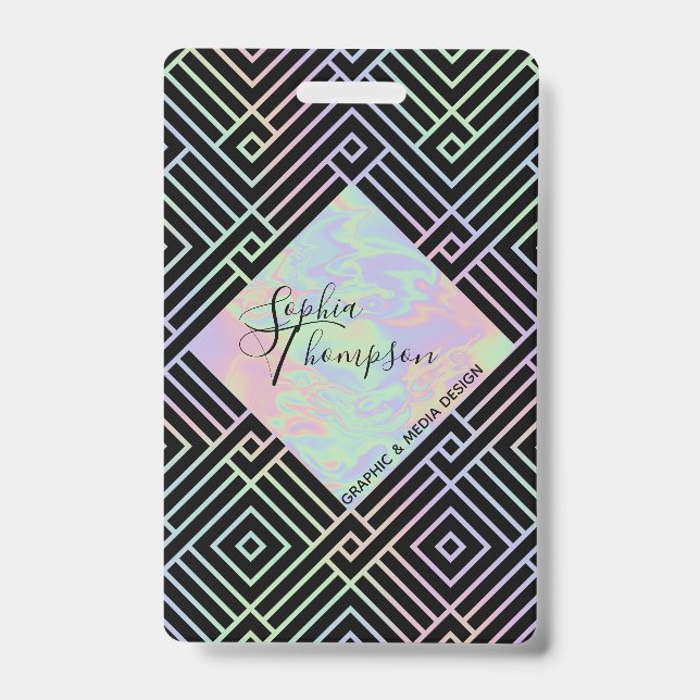 Modern Holographic Symmetric Pattern - Badge ID Badge (Front)