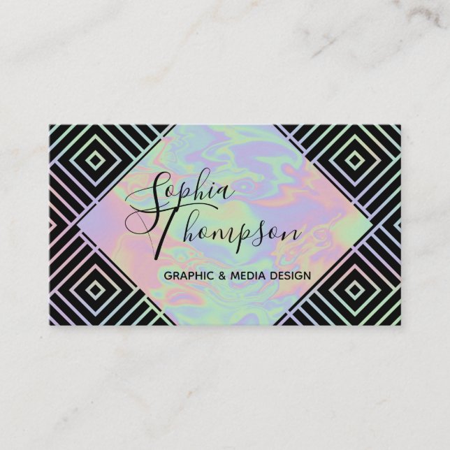 Modern Holographic Symmetric Pattern Business Card (Front)