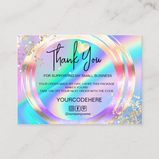 modern holographic thank you for your order logo business card (Front)