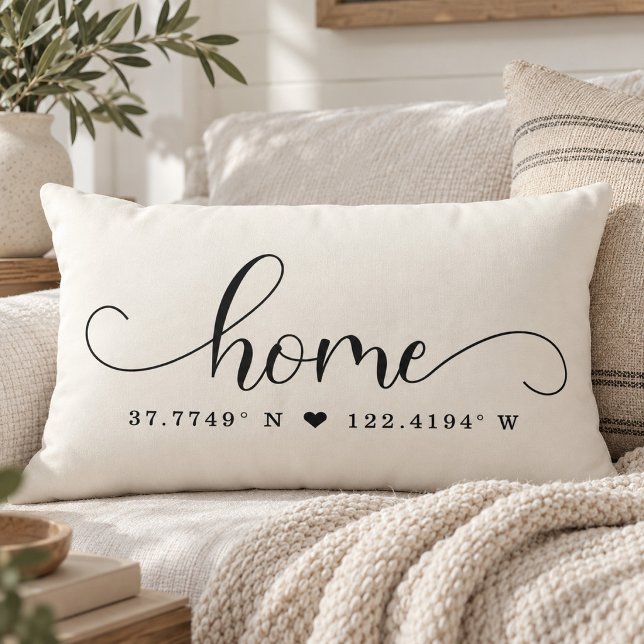 Modern HOME Chic Script Custom Coordinates Lumbar Cushion (Modern HOME Chic Script Custom Coordinates Lumbar Pillow)