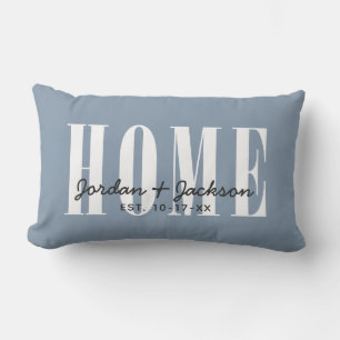 Modern Home Family Names Established Date Blue Lumbar Cushion