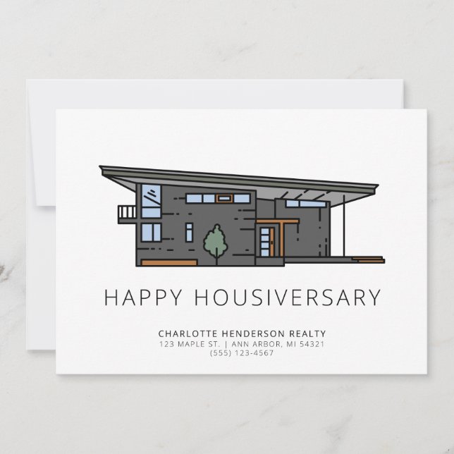 Modern Home Happy House Anniversary Client Card (Front)
