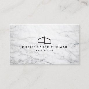 Modern Home Logo Architecture Realtor White Marble Business Card