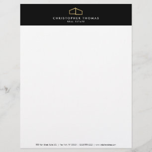 Modern Home Logo Faux Gold on Black Custom Letterhead