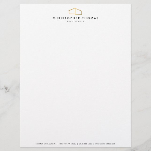 Modern Home Logo Faux Gold on White Custom Letterhead (Front)
