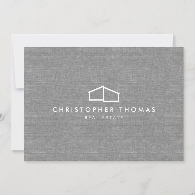 Modern Home Logo Grey Linen Flat Note Card (Front)