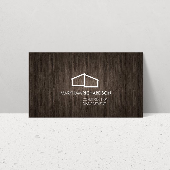 Modern Home Logo II Brown Wood Business Card (Creator Uploaded)