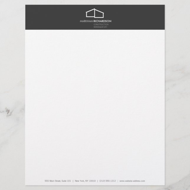 Modern Home Logo II Construction, Realtor Dk Grey Customised Letterhead (Front)