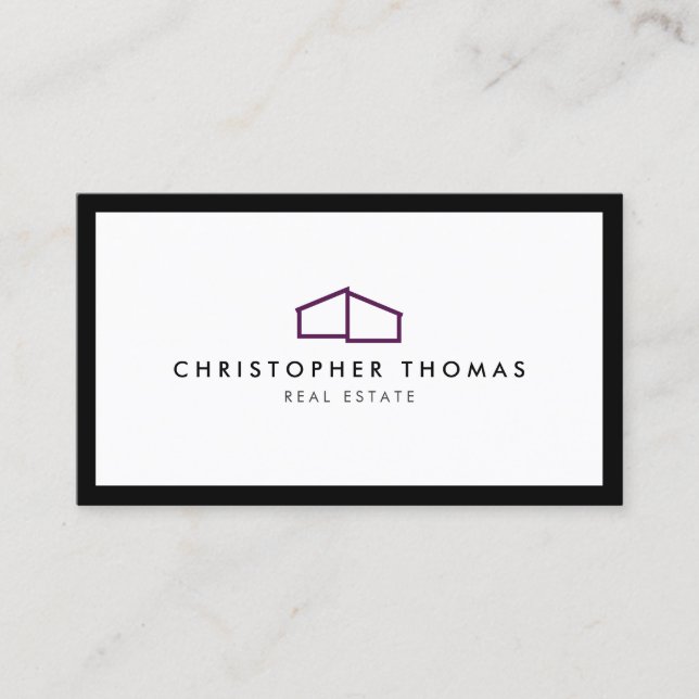 Modern Home Logo in Purple Real Estate, Realtor Business Card (Front)