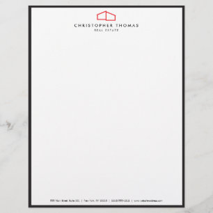 Modern Home Logo in Red for Real Estate, Realtor Custom Letterhead