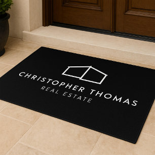 Modern Home Logo on Black Realtor, Architecture Doormat