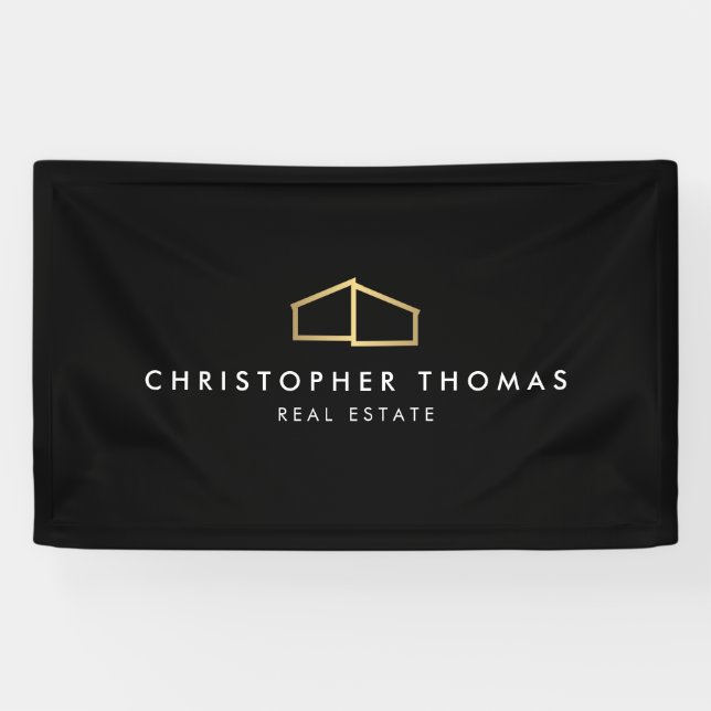 Modern Home Logo Real Estate, Realtor Gold/Black Banner (Horizontal)