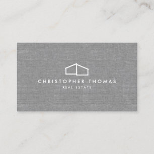 Modern Home Logo Real Estate, Realtor Grey Linen Business Card