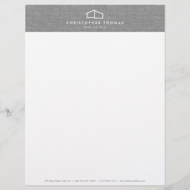 Modern Home Logo Real Estate, Realtor Grey Linen Custom Letterhead (Front)