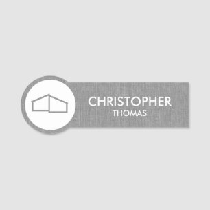 Modern Home Logo Real Estate, Realtor Grey Linen Name Tag
