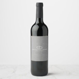 Modern Home Logo Real Estate, Realtor Grey Linen Wine Label