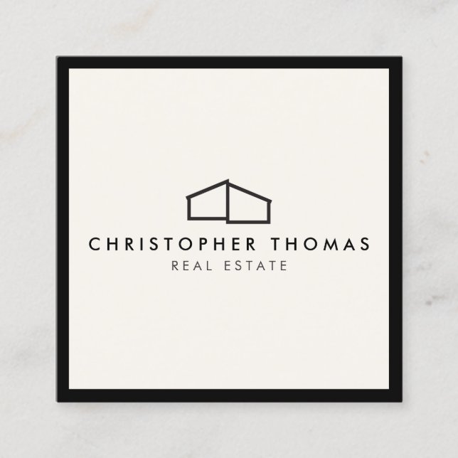 Modern Home Logo Real Estate, Realtor Ivory/Black Square Business Card (Front)