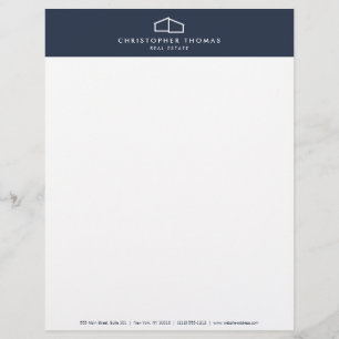 Modern Home Logo Real Estate, Realtor Navy Blue Custom Letterhead