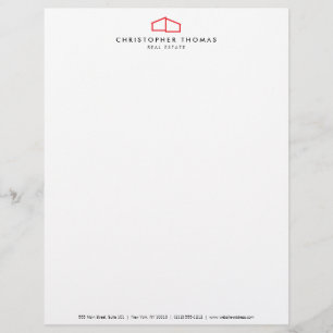 Modern Home Logo Real Estate, Realtor Red/White Personalised Letterhead