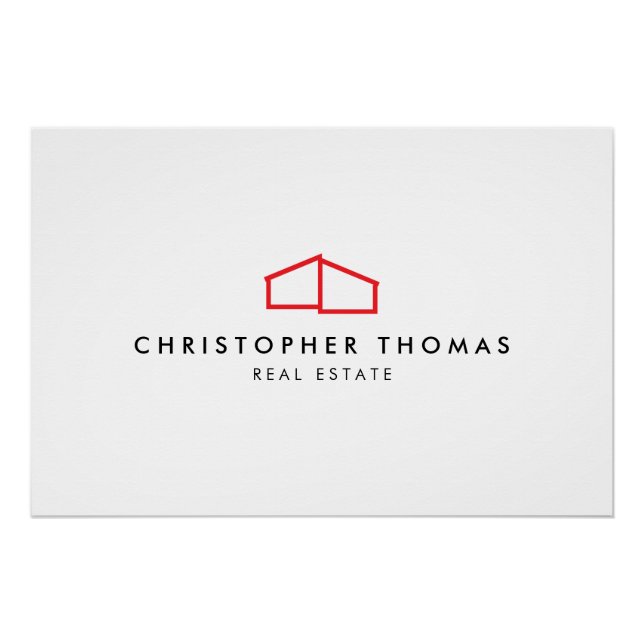 Modern Home Logo Real Estate, Realtor Red/White Poster (Front)
