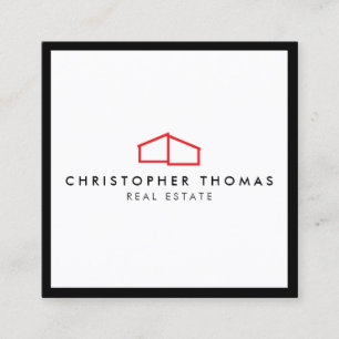 Modern Home Logo Real Estate, Realtor Red/White Square Business Card