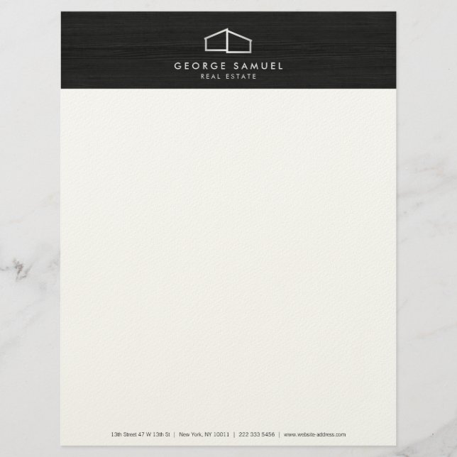 Modern Home Real Estate Logo Dark Wood Business Custom Letterhead (Front)