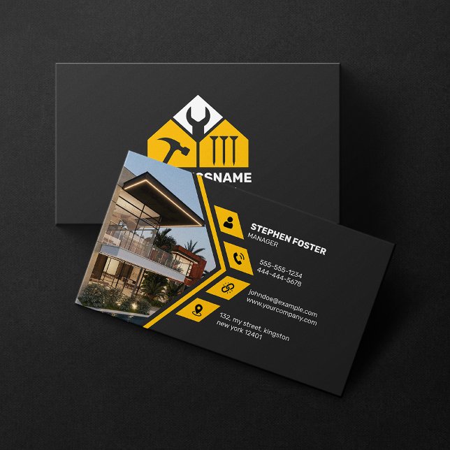 Modern Home Renovation Contractor Handyman Remodel Business Card (Creator Uploaded)