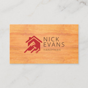 Modern Home Repair Logo Wood Grain Business Card