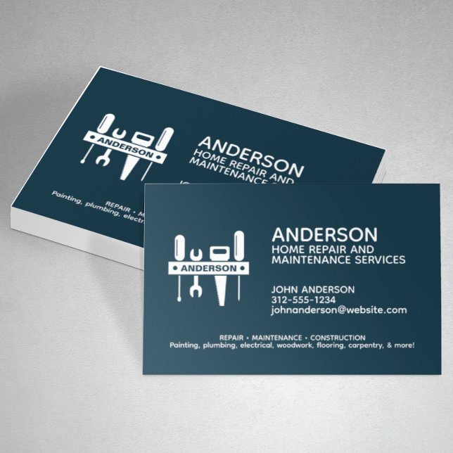 Modern Home Repair Maintenance Service Navy Blue Business Card (Creator Uploaded)