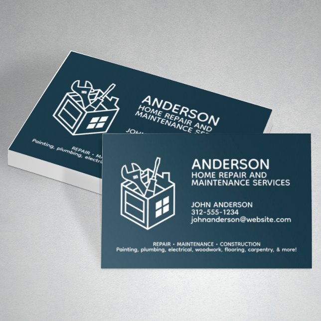 Modern Home Repair Maintenance Service Navy Blue Business Card (Creator Uploaded)