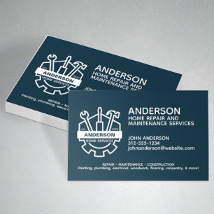 Modern Home Repair Maintenance Service Navy Blue Business Card