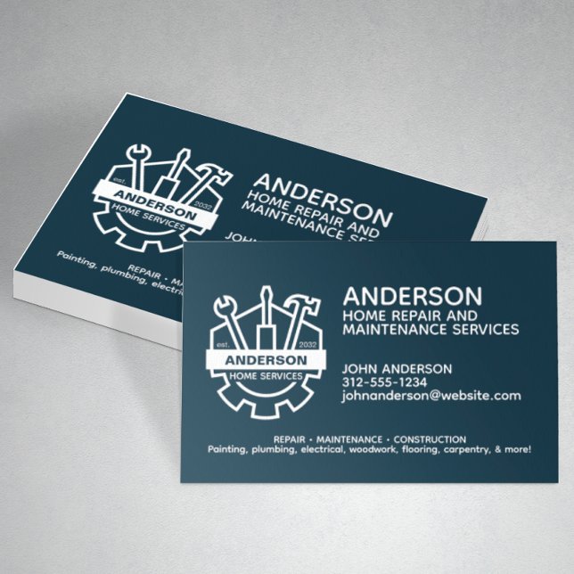 Modern Home Repair Maintenance Service Navy Blue Business Card (Creator Uploaded)