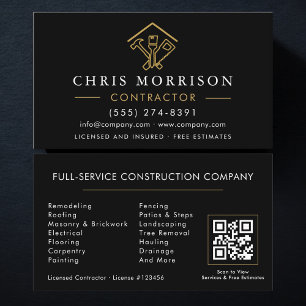 Modern Home Repairs Contractor QR Code Business Card