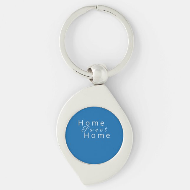 Modern "Home Sweet Home" Blue Colour Key Ring (Front)