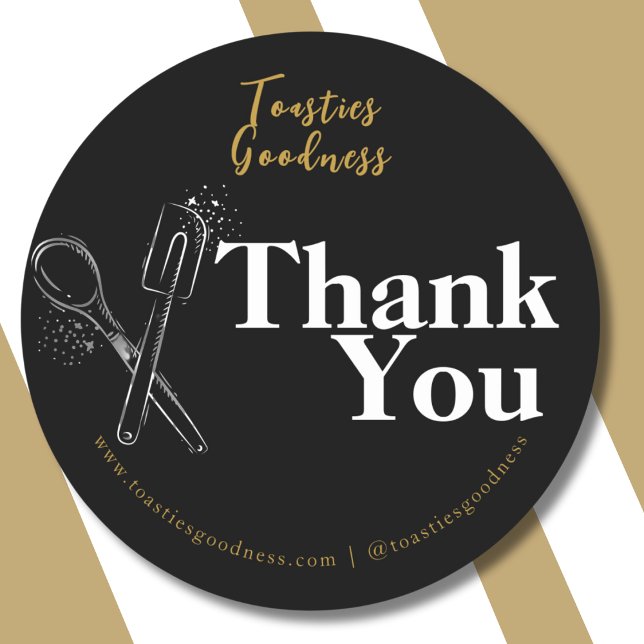 Modern Homemade Baked Goods Thank You Black Classic Round Sticker (Creator Uploaded)