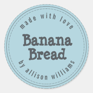 Modern Homemade Banana Bread Blue Classic Round Sticker
