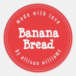 Modern Homemade Banana Bread Bright Red Classic Round Sticker