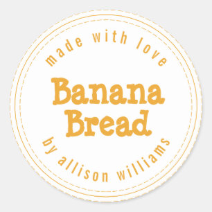 Modern Homemade Banana Bread Mellow Yellow White Classic Round Sticker