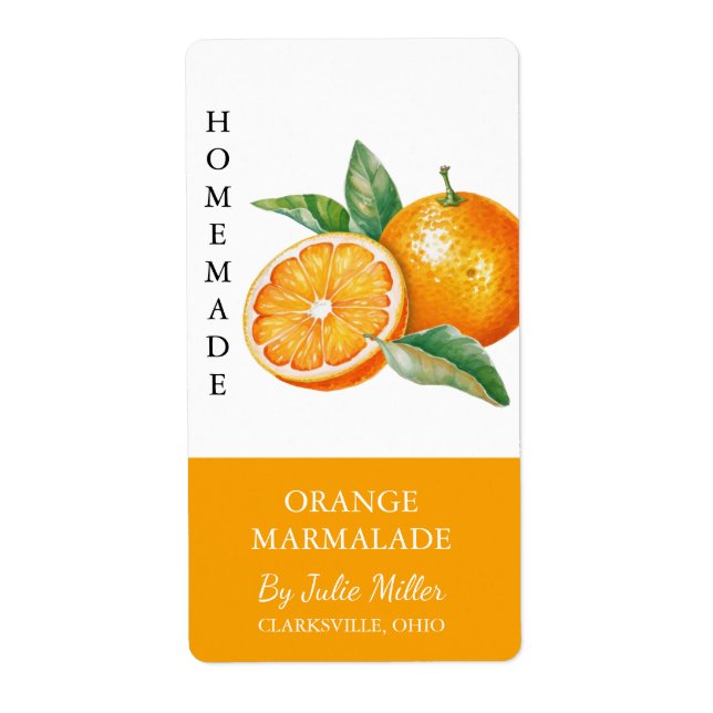 Modern Homemade Orange Marmalade Label (Front)