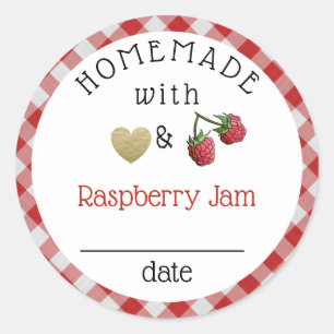 Modern Homemade Raspberry Jam Gingham Classic Round Sticker