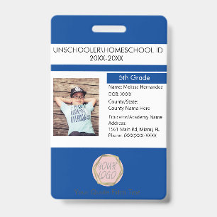 Modern Homeschooling Unschooling Student Blue ID Badge