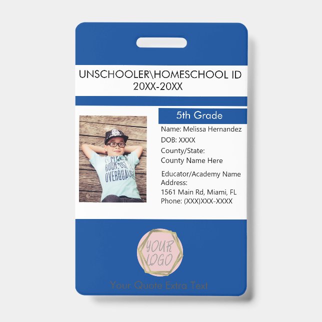 Modern Homeschooling Unschooling Student Blue ID Badge (Front)
