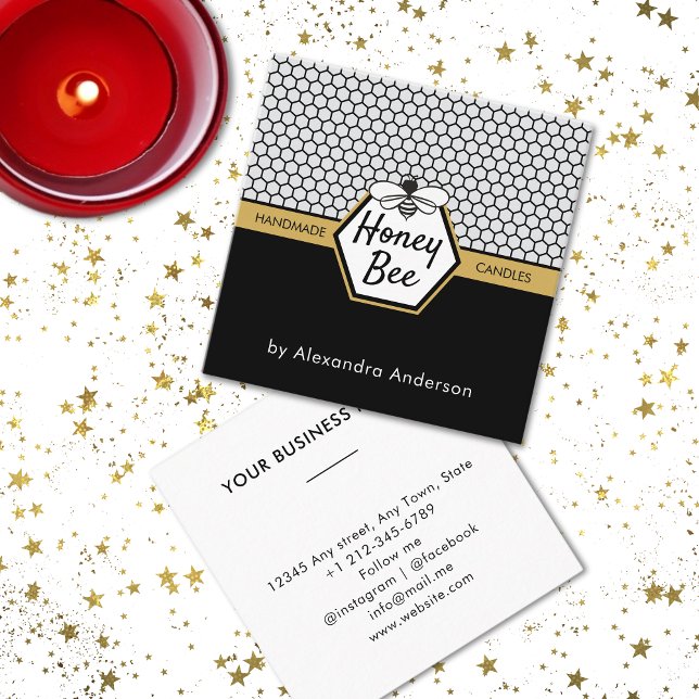 Modern Honey Bee Apiary Honeycomb Black Yellow Square Business Card (Modern Honey Bee Apiary Honeycomb Black Yellow Square Business Card)