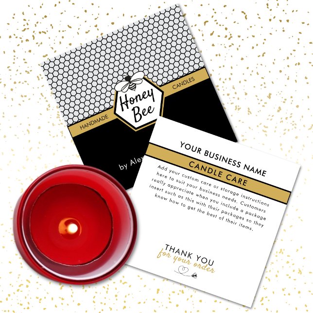 Modern Honey Bee Apiary Honeycomb Candle Care Thank You Card (Creator Uploaded)