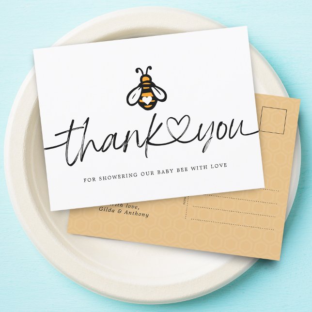 Modern Honey Bee Baby Shower Thank You Postcard (Modern Honey Bee Baby Shower Thank You Postcard)