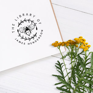 Modern Honey Bee Botanical From The Library Book Rubber Stamp